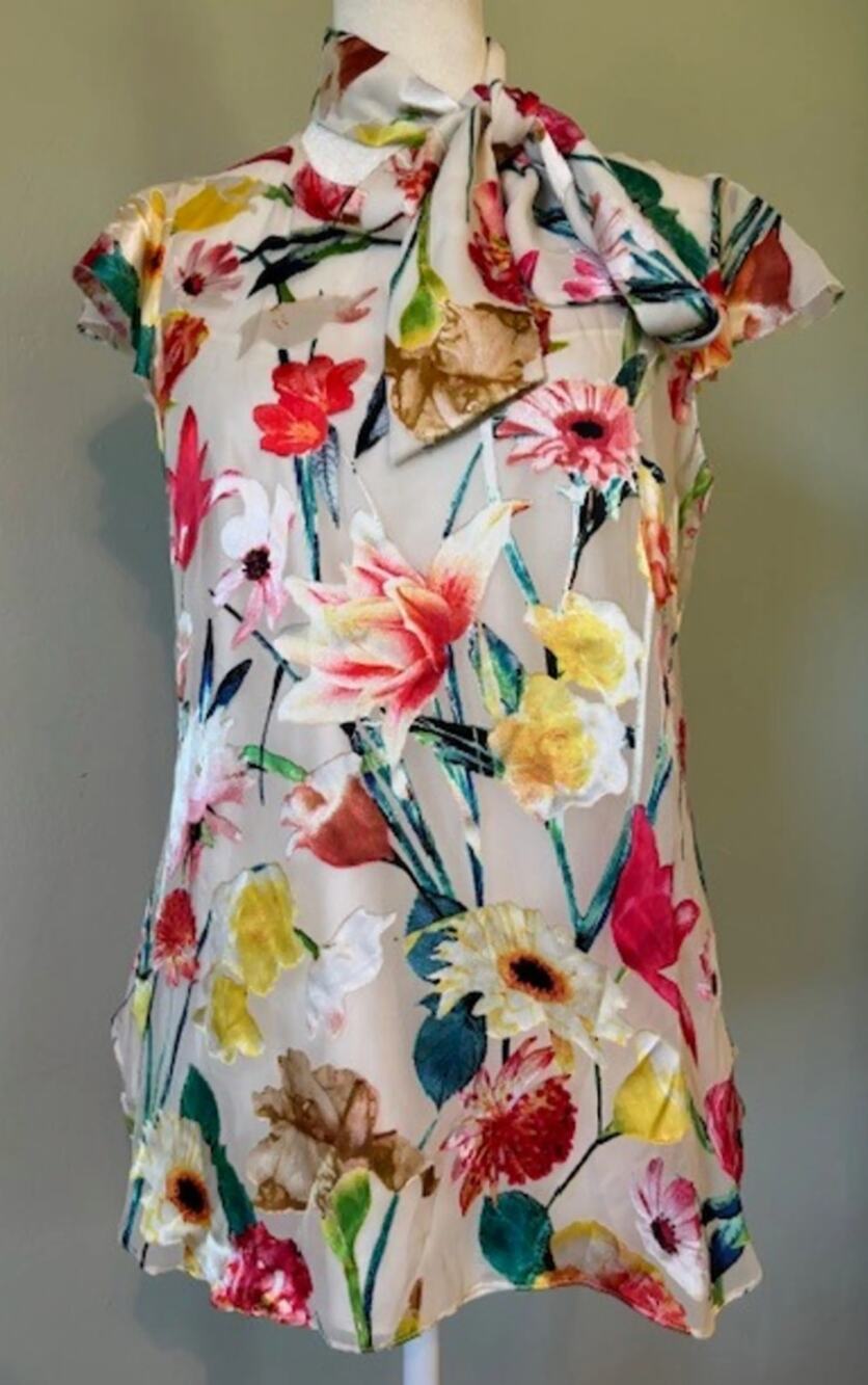 NWT Elie Tahari SILK Byrce Blouse Burnout Sheer Floral Large